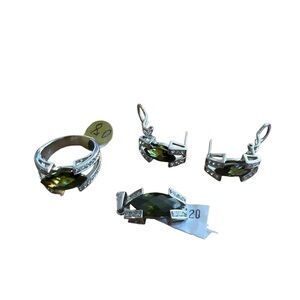 Topaz and 925 Silver earrings, ring, and pendant set. NWT. Ring is size 8.